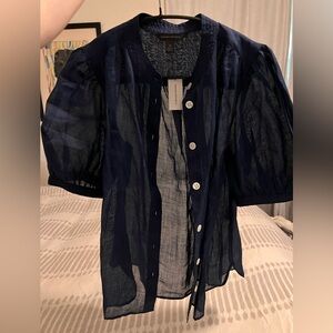 NEW Banana Republic sheer navy bubble sleeve top